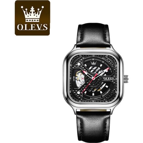 OLEVS Men Watch Luxury Brand Fully Automatic Mechanical Wristwatch Man Hollow Square Mens Watches Tough Guy Style Male Clock