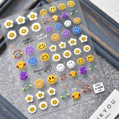 New Craft 3D Nail Art Decals Smiley Face Colored Flowers Three-dimensional Relief 5D Nail Art Decoration Stickers