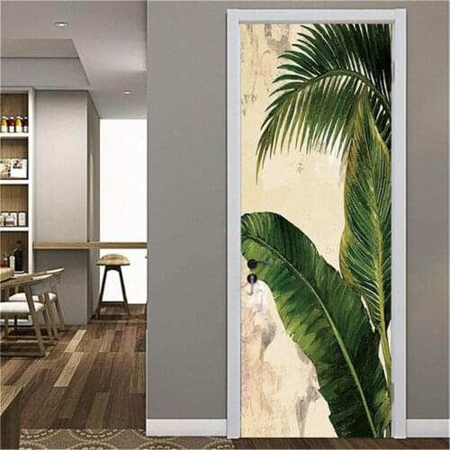 Banana Leaf Door Stickers Self-adhesive PVC Mural Waterproof Home Decor Wallpaper For Living Room Bedroom Refurbish Doors Poster