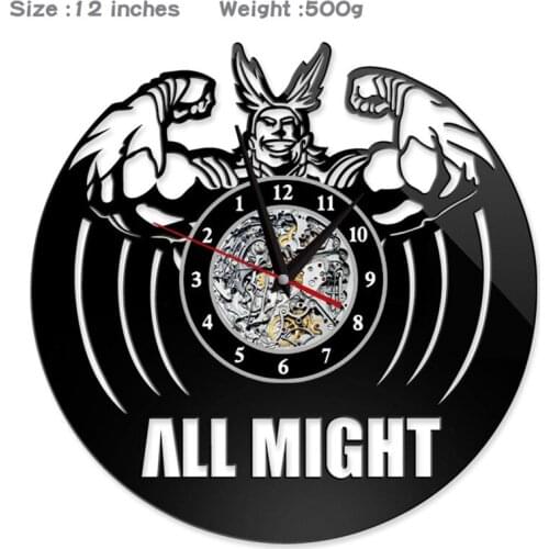 12" Vinyl Record Wall Clock My Hero Academia Style Clocks for Living Room Silent Vintage CD Hanging Clock