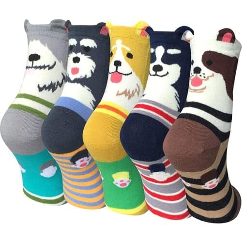 5 Pack Original Funny Womens Socks Casual Printed Cat Dog Cotton Cute Animals for Girl and Woman