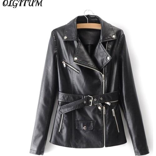New 2019 Fashion Coat Motorcycle Jacket Hem detachable Two ways can wear jacket High Quality PU leather Jacket With Belt Female