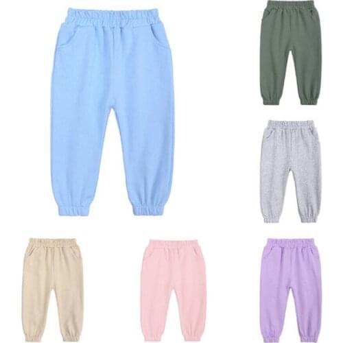 2021 New Childrens Solid Thin Section Long Pants Spring Autumn Kids Sports Trousers Elastic Waist Children Clothes For 12M-7Y