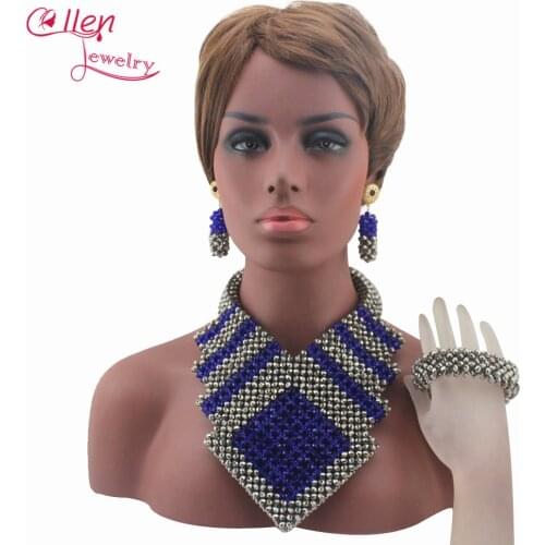 New Indian Big African Costume Jewelry Sets Handmade Crystal Beads Set Necklace Nigerian Bridal Jewelry Free Shipping W13339