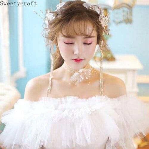 New 20201 Leaves Bridal Headwear Earring Flower Necklace Set hair vines wedding accessories bride headband Party Jewelry