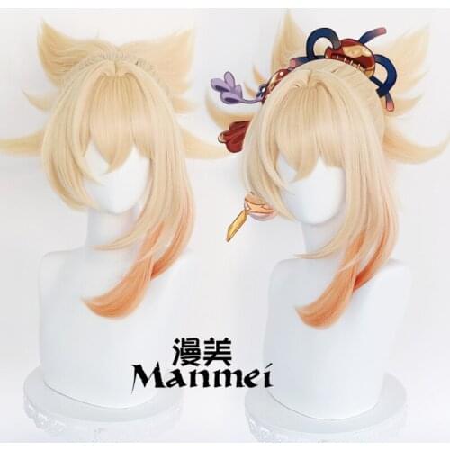 Game Genshin Impact Yoimiya Cosplay Wig Mixed Color Gradient Wig Halloween Christmas Gift Fancy Stage Performance Props