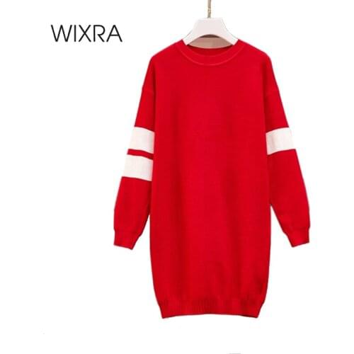 Wixra Loose Dresses Womens Autumn Spring Casual Straight Letter Print Short Knit Clothing Plus Size For Lady