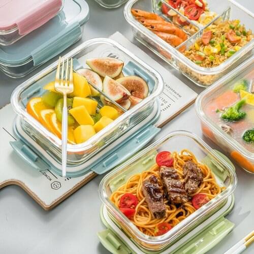 Transparent Glass Lunch Box Lid Food Warmer Set Storage Containers Lunch Box Microwavable Bolsa Almuerzo Tableware Set DI50FH