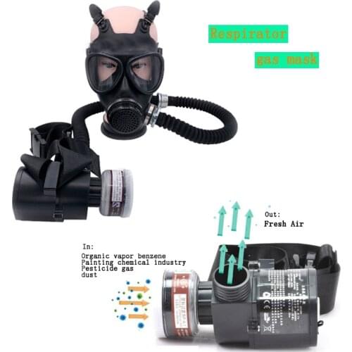 Rubber Full Face Gas Mask Breathing System Electric Constant Air Flow Supply 87 Long Tube Respirator Formaldehyde Protection