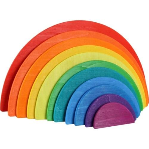 Rainbow Building Blocks, Children Toddlers Montessori Material Classic Wooden Toys, 11x Semi-Circle Pieces, Kids Birthday Gifts