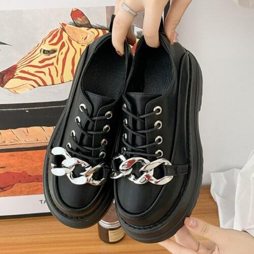 Women Flats With Oxfords Fashion Round Toe Metal Platform Shoes 2021 Spring Autumn Female Loafers Shoes Ladies Platform Oxfords