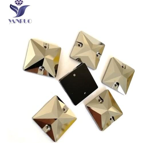 YANRUO 3240 Square Jet Hematite Sew On Crystal Glass Rhinestones Sewing Strass Crystals Stones For Wedding Dresses