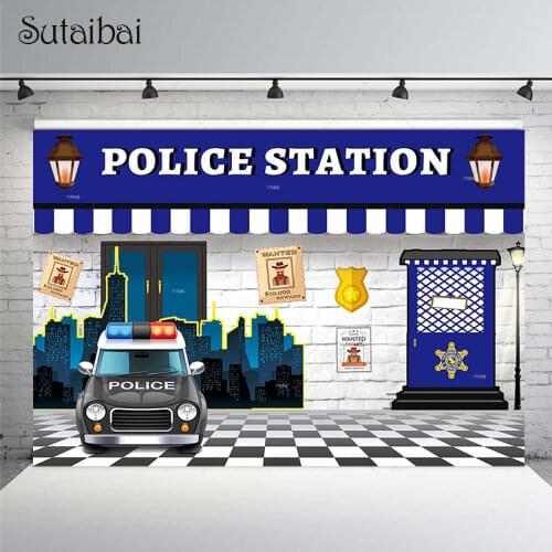 Police Station Police Car Night Patrol Photography Background Boy Birthday Party Decorations Studio Backdrop Photo Backgrounds
