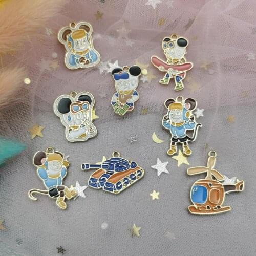 10pcs/bag Alloy Cartoon Aircraft Tank Enamel Charms Pendant Gold Tone Metal Dangle For DIY Bracelet Earring Jewelry Making Gifts