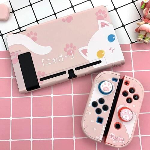 2021 New Cute Kawaii Cat Pink Hard Case Cover for Nintend Switch Console Joy-Con Housing Shell Waterproof Skin Protective Case