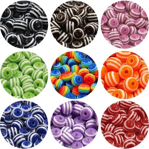 30-50Pcs 6 8 10mm Colorful Resin Spacer Beads Round Stripe Mix Loose Beads For Jewelry Making DIY Bracelet Necklace Accessories
