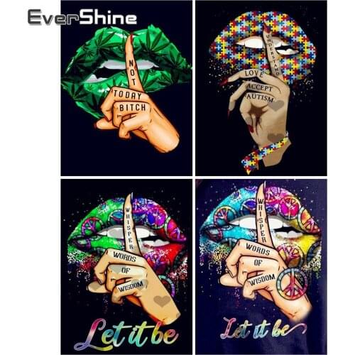 EverShine Diamond Mosaic Cartoon Bead Needlework 5D Diamond Embroidery Lips Paintings Finger Cross Stitch Kits Handmade Hobby