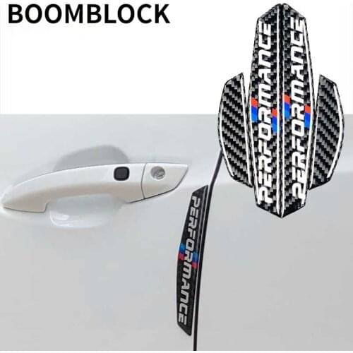 BOOMBLOCK 4pcs Car Door strips Anti Scratch Sticker Carbon Fiber Edge M logo Protective Cover For BMW Audi Mercedes Toyota Camry
