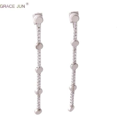 GRACE JUN Korea Style Long Chain CZ Clip on Earrings No Pierced for Women Party Pom Elegant Cushion Earrings No Hole Earrings