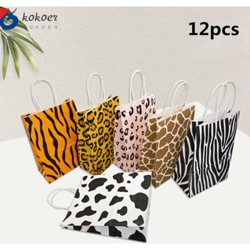Woodland Animals Leopard Zebra cow lion Jungle Safari Paper Bag Woodland Creatures Animal Forest Gift Packaging Decor Supplies