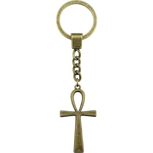 1 Piece New Fashion Keychain Antique Bronze Silver Plated Color 52x28mm Ankh Cross Pendant Key Chain Ring Holder Dropshipping