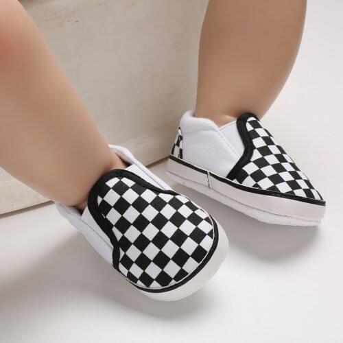 0 to 18 Months Plaid Baby Shoes Boy Comfortable Soft Sole Fashion Classical Lattice Canvas Toddler Walking Shoes