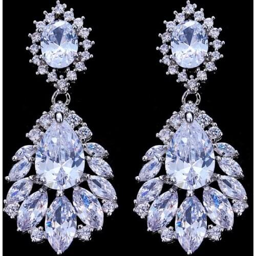 Ekopdee Bridesmaid Wedding Accessories Jewelry Exquisite Zircon Earrings For Women Big Water Drop Crystal Cubic Zirconia Earring