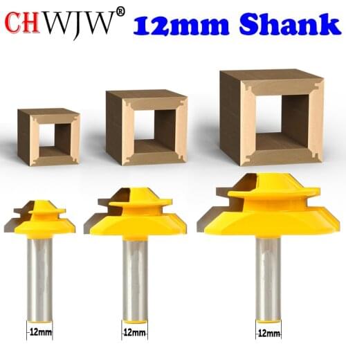 CHWJW 1PC 12mm Shank Industrial Quality Medium Lock Miter Router Bit with 45Degree 3/8-1 Inch Stock woodworking milling cutter