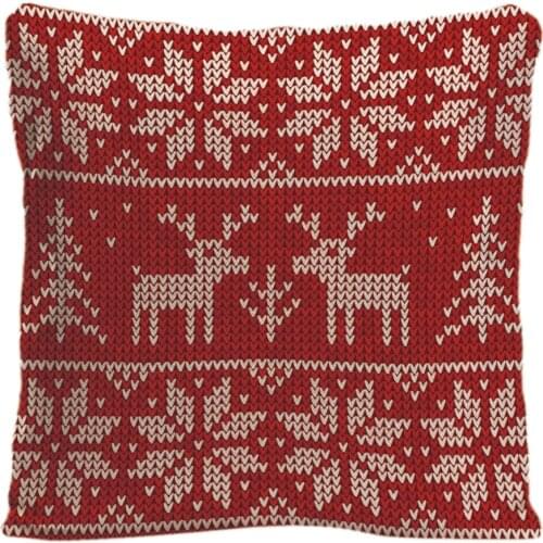 Cotton Linen Red Knitted Sweater With Deer Christmas Throw Pillow Decorative Cushion Cover Pillowcase Customize Gift For Car