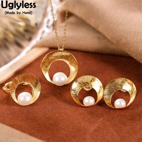 Uglyless New Modern Style Creative Jewelry Sets for Women Vogue Pearls Rings Studs Earrings Necklace NO Chain 925 Silver Pendant
