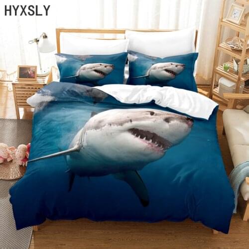 3D Big Blue Shark Bedding Set Duvet Cover with Pillowcase Twin Full Queen King Size Bedclothes 2/3pcs Kids Home Textiles Decor
