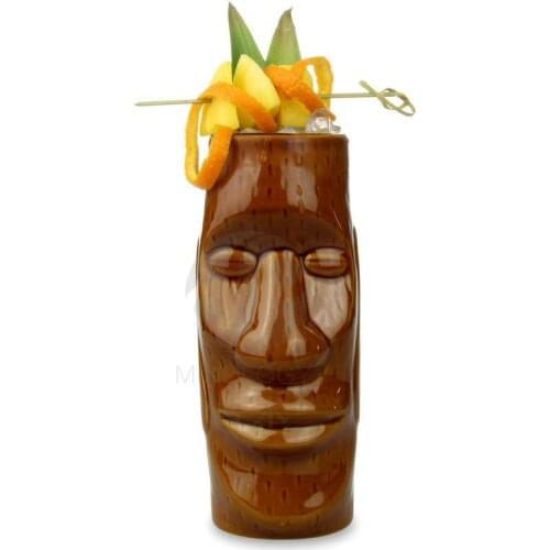 Brown Statue 415ml Hawaii Tiki Mugs Cocktail Cup Beer Beverage Mug Wine Mug Ceramic Easter Islander Tiki Mug Bar Tool