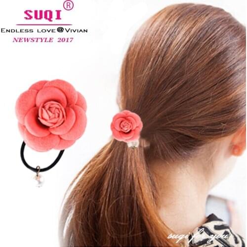 Beautiful Cloth Flower rose Pink Hair Scrunchie Horsetail Hairband Rope Hair Bands Hairpins Women Headwear 1 pc hair accessories