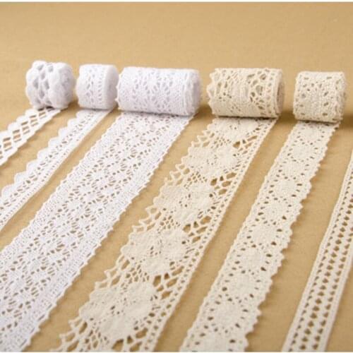 5 meters/roll) White Beige Cotton embroidery lace mesh ribbon fabric accessories DIY sewing handmade Cotton Jacquard bud silk
