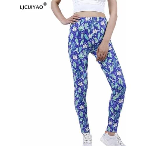 LJCUIYAO Leaves Print Pattern Leggings Sport Women Fitness Sexy High Waist Pants Colorful Tights Running Workout Gym Clothing