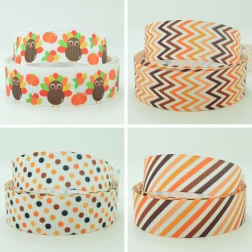 10 Yards 22mm 7/8" Thanksgiving Turkey chevron dots Printed grosgrain ribbon hair bow Headwear DIY hair accessories retail