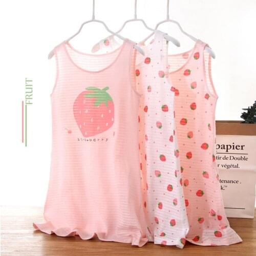 Summer Cotton Nightdress 2-14 Year Little Teen Girl Pajamas Dress Kids Sleeveless Girls Nightgown Home Clothes Sleepwear Gecelik