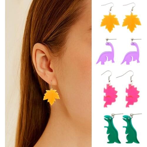1 Pair Cute Colorful Animal Acrylic Little Dinosaur Earrings for Girls Women Children Birthday Gift Lovely Jewelry