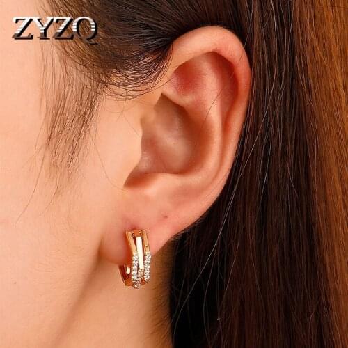 ZYZQ Trendy Metal Polygonal Ear Buckles For Woman Geometric Inlaid Rhinestone Jewelry Gashion Party Beautiful Accessories