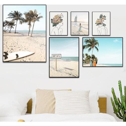 Seascape Poster Beach Palm Trees Canvas Painting Nordic Scandinavian Style Picture Home Room Decoration Frameless