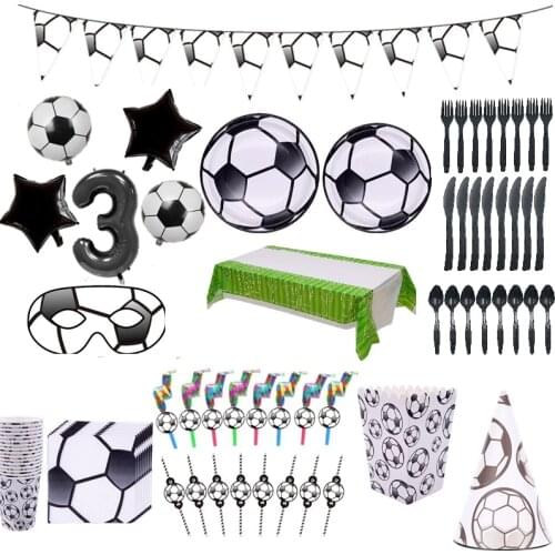 Soccer Football Theme Decoration Birthday Disposable Party Tableware Set Paper Plates Cups Candy Bag Box Kids Boys Baby Shower