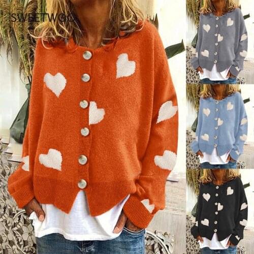 2021 Autumn and Winter New Style European and American Womens Knitwear Single-Breasted Love Sweater Womens Cardigan