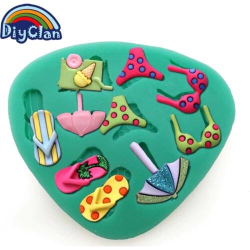 New DIY slippers Beach shoes silicone cake mold cake decorating tools bikini fondant mold chocolate soap mould kitchen F0199ST35
