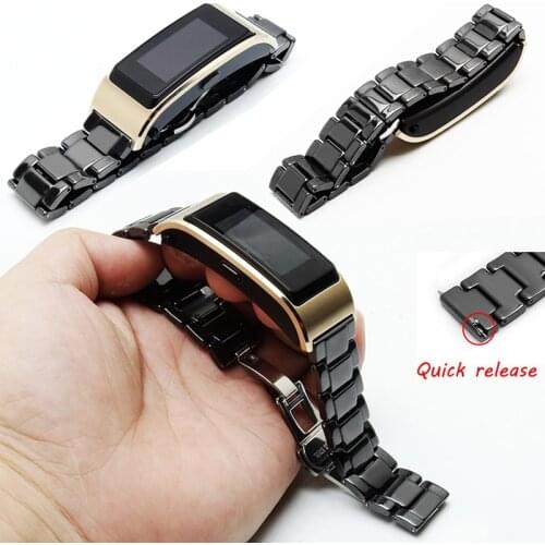 PEIYI Pearl Ceramics Watch Chain Fashion Replacement Belt For HUAWEI B2 B3 B5 Black White Ceramic strap