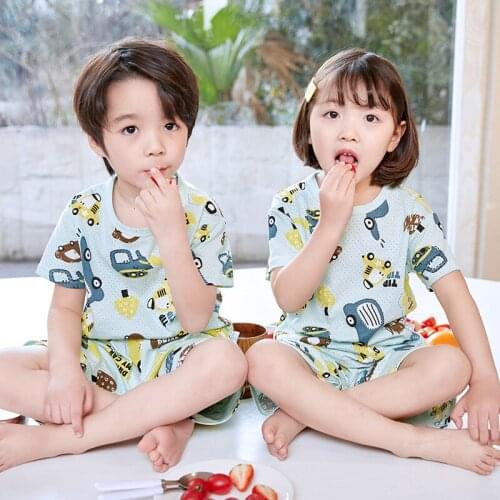 2 To 11 Years 2021 New Summer Girls Kids Pajamas Set Short Sleeves Sleepwear for Toddler Girls Cotton Pyjamas Set Clothes