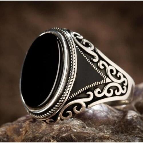 Punkboy Hot Sale Retro Shaped Geometric Oval Black Glossy Mens Ring For Party Wedding Male Rings Jewelry Accessories 6-14