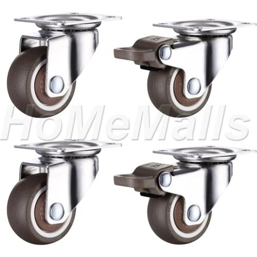 1/1.25/1.5/2 Inch Rubber Swivel Casters Wheels For Furniture Plate Caster Roller Wheel For Storage Cart Trolley Workbench Silent
