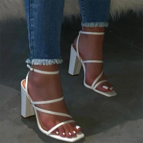 Women Sandals High Heels Shoes Summer Best Street Look Females Square Head Open Toe Clip-On Strappy Sandals Women