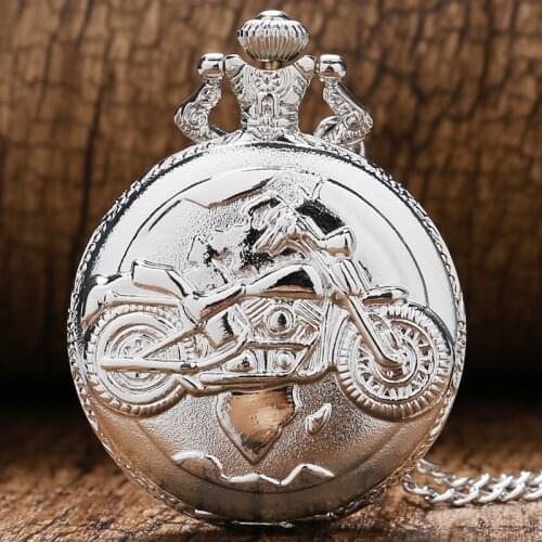 Silver Color Pocket Watch Motorcycles Pattern Relogio De Bolso Quartz Watch with Necklace Chain P455