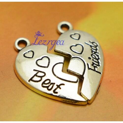 10pcs/lot--24x21mm, Antique silver plated best friends Heart Puzzle Charms ,DIY supplies, Jewelry accessories